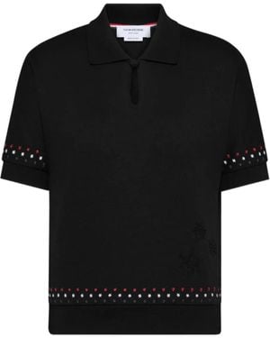 Thom Browne Snowflake-Embroidery Polo Top - Black