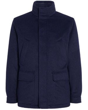 ZEGNA Long-Sleeved Stand-Up Collar Cotton Coat - Blue