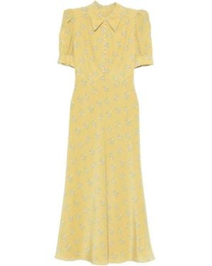 Alessandra Rich Floral Button-Front Dress - Yellow