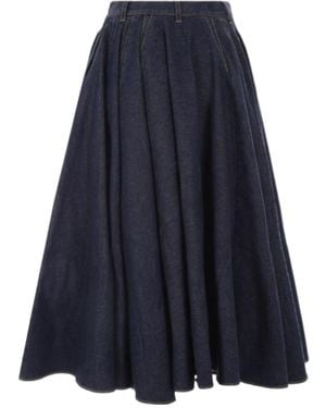 Alaïa Alaïa Pleat Detailed Denim Midi Skirt - Blue