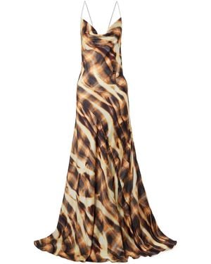 Y. Project Asymmetric Draped Printed Satin Maxi Dress - Natural