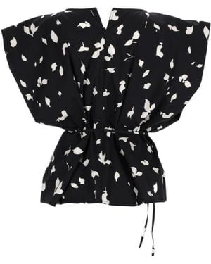 Alysi Printed Tie-Waist Top - Black