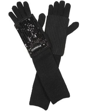 Pinko Sequin-Embellished Ribbed-Knit Gloves - Black