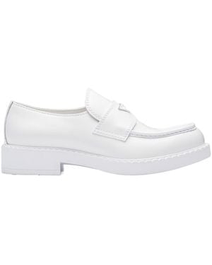 Prada Chocolate Brushed Leather Loafers - White