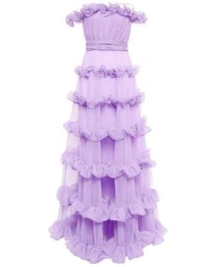 Giambattista Valli Off-Shoulder Ruffled Tulle Gown - Purple