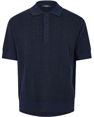 Balmain Mono Short Sleeve Polo Shirt - Blue