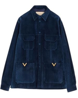 Valentino Vgold Velour Leather Jacket - Blue