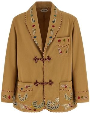Bode Feather Runner Embroidered Smoking Blazer - Natural