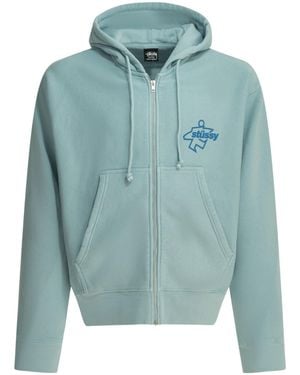 Stussy Stüssy Logo Zip-Up Hoodie - Blue