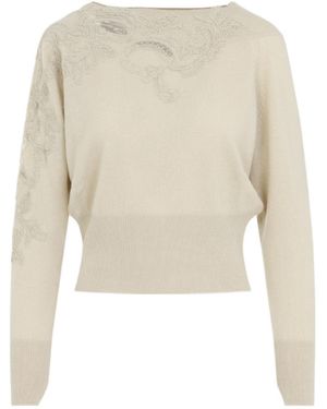 Ermanno Scervino Lace Trim Knitted Sweater - Natural
