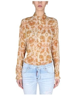 DSquared² Woven Floral Print Long-Sleeved Shirt - White