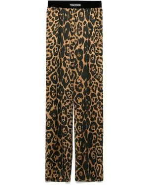 Tom Ford Leopard Printed Wide Leg Trousers - Natural