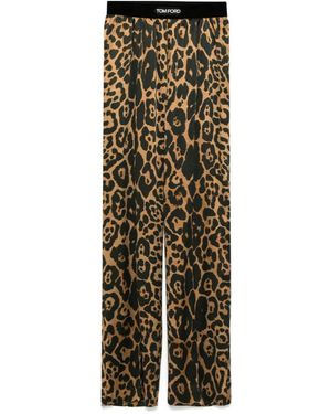 Tom Ford Leopard Printed Wide Leg Pants - Natural