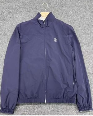 Brunello Cucinelli Bonded Nylon Reversible Outerwear Jacket With Logo - Blue