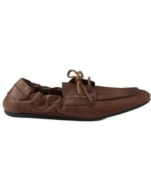 Prada Shuffle Antiqued Leather Boat Shoes - Brown