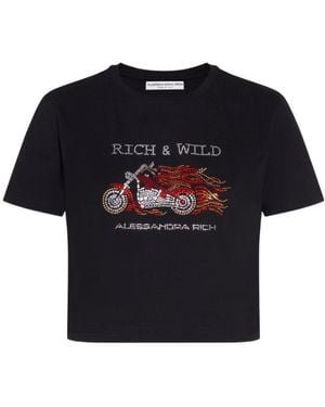 Alessandra Rich Crystal-Embellished Cropped T-Shirt - Black