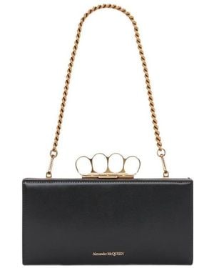 McQueen Four-Ring Detail Clutch Bag - Black