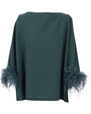 Gianluca Capannolo Feather-Trim Boat-Neck Blouse - Green