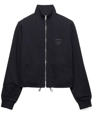 Prada Logo-Plaque Zip-Up Jacket - Blue
