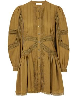 Ulla Johnson Mini Elysia Pin-Tucked Lace-Trim Dress - Green