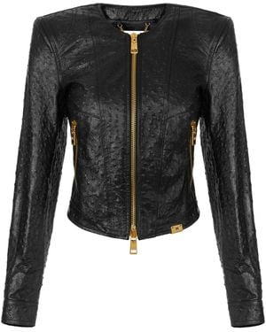 Elisabetta Franchi Long-Sleeved Leather Jacket - Black
