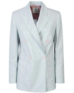 Eleventy Double-Breasted Herringbone Blazer - Blue
