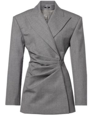 Balmain Draped Virgin Wool Blazer Dress - Grey