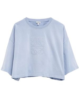 Loewe Logo-Embroidered Cropped T-Shirt - Blue