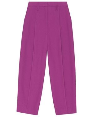 Ganni Low-Rise Pleated Straight-Leg Trousers - Purple