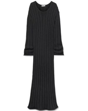 The Row Danielas Rib Wool Blended Extra Long Dress - Black