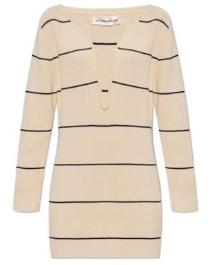 Victoria Beckham Stripped Knitted Mini Dress - Natural