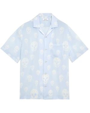 McQueen Skull Printed Hawaian Shirt - Blue