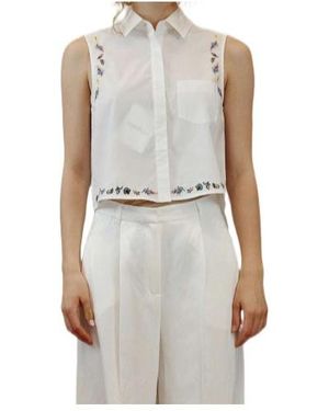 Marella Pure Cotton Poplin Top With Embroidery - White