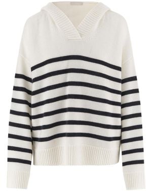 Allude Striped Hooded Jumper - White