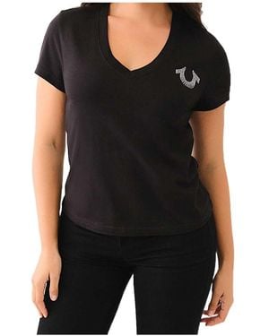 True Religion Crystal Horseshoe V Neck Tee - Black