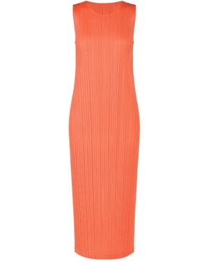 Pleats Please Issey Miyake Pleated Midi Dress - Orange