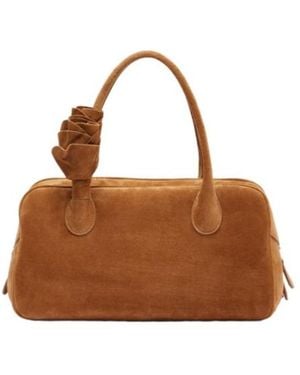 Magda Butrym Brigitte Small Floral-Appliqué Suede Tote Bag - Brown