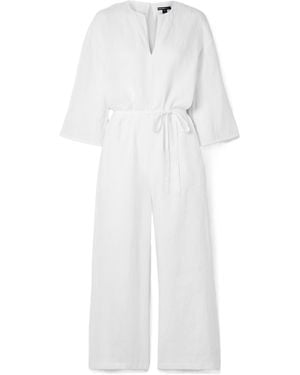 James Perse Solid Color Linen Jumpsuit - White