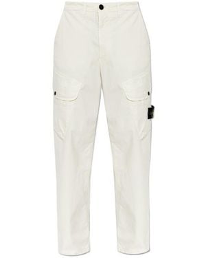 Stone Island Logo Patch Cargo Trousers - White