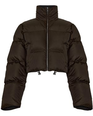 Prada Stand Collar Cropped Puffer Coat - Brown