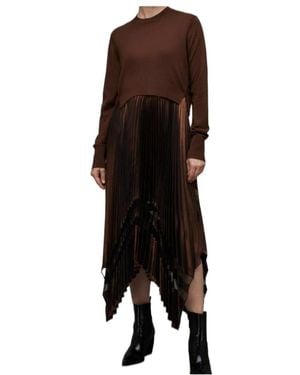 AllSaints Two-In-One Metallic Foil Pleated Dress - Brown