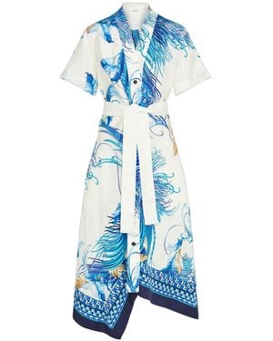 Ferragamo Feather Show Print Asymmetric Midi Dress - Blue