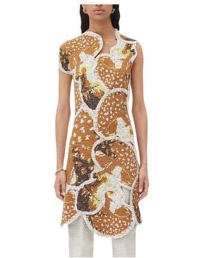 Bottega Veneta Mushroom Patchwork Short-Sleeve Dress - Metallic