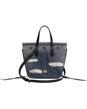 Dolce & Gabbana Atene Logo Plaque Denim Tote Bag - Blue
