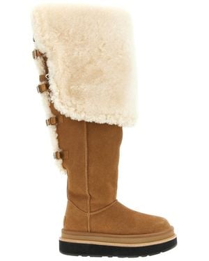 UGG Women S Sacai Thigh High Boots Chestnut - White