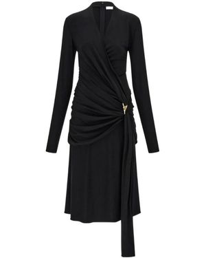 Ferragamo Viscose Dress With Gathered Waist - Black
