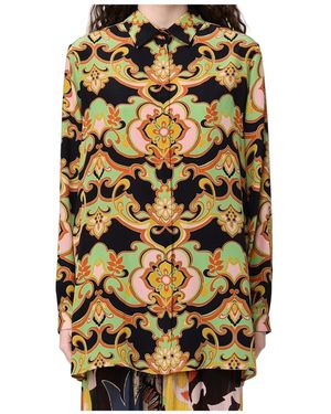 Etro Floral Print Longline Shirt - Metallic