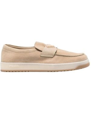 Prada Triangle Logo Loafers - Natural