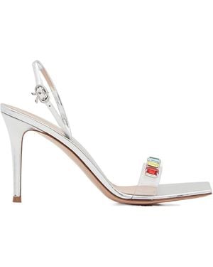 Gianvito Rossi Ribbon Square Toe Embellished Sandals - Metallic