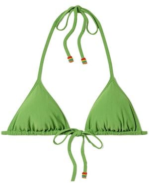 STAUD Lido Bead-Embellished Ribbed Triangle Bikini Top - Green